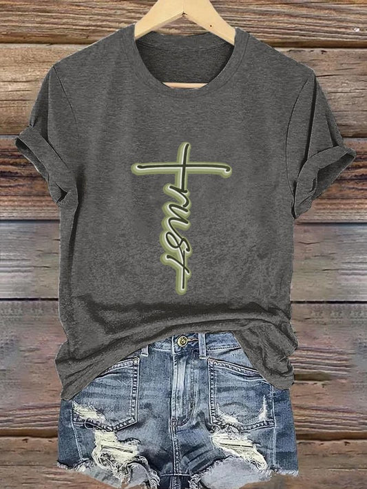 Women's Casual Christian Faith Letters Printed Round Neck Short Sleeve T-Shirt