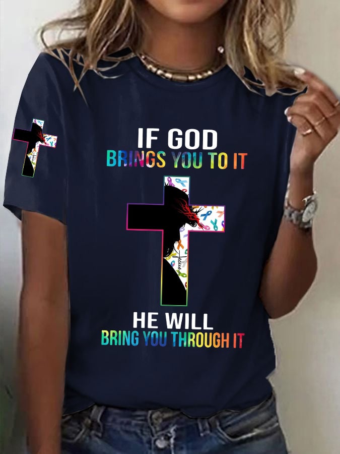 Women's Casual Christian Faith Graphic Printed Round Neck Short Sleeve T-Shirt