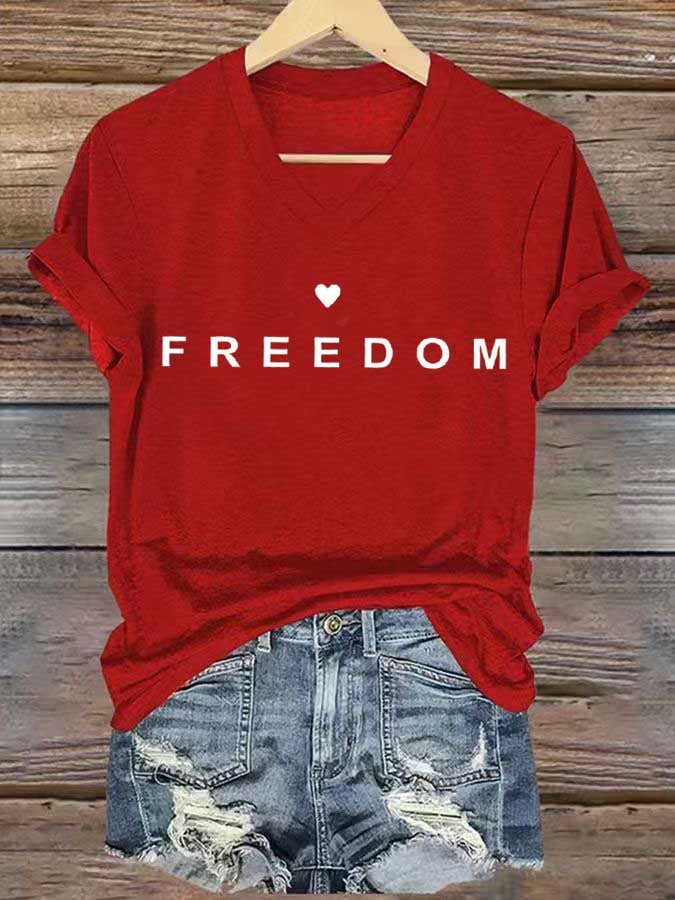 Women's freedom Print V-Neck T-Shirt
