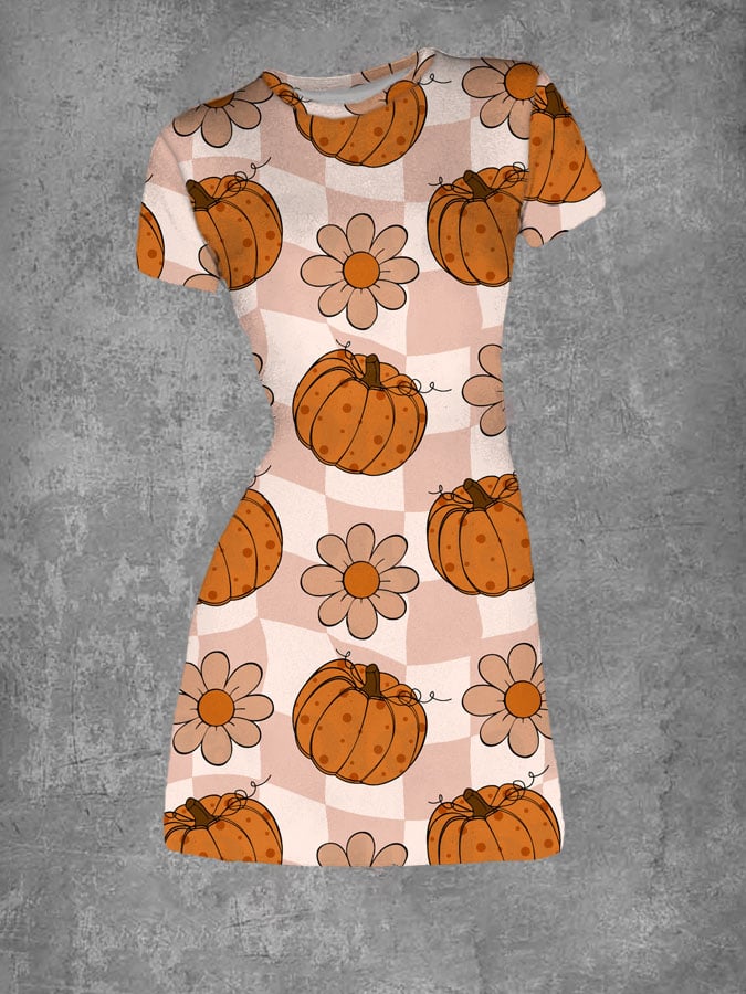 Women's Retro Fall Season Printed T-Shirt Dress