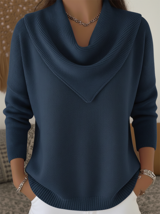 HOT SALE🔥 Elegant Retro Soft Triangle Neck Solid Color Sweater Top