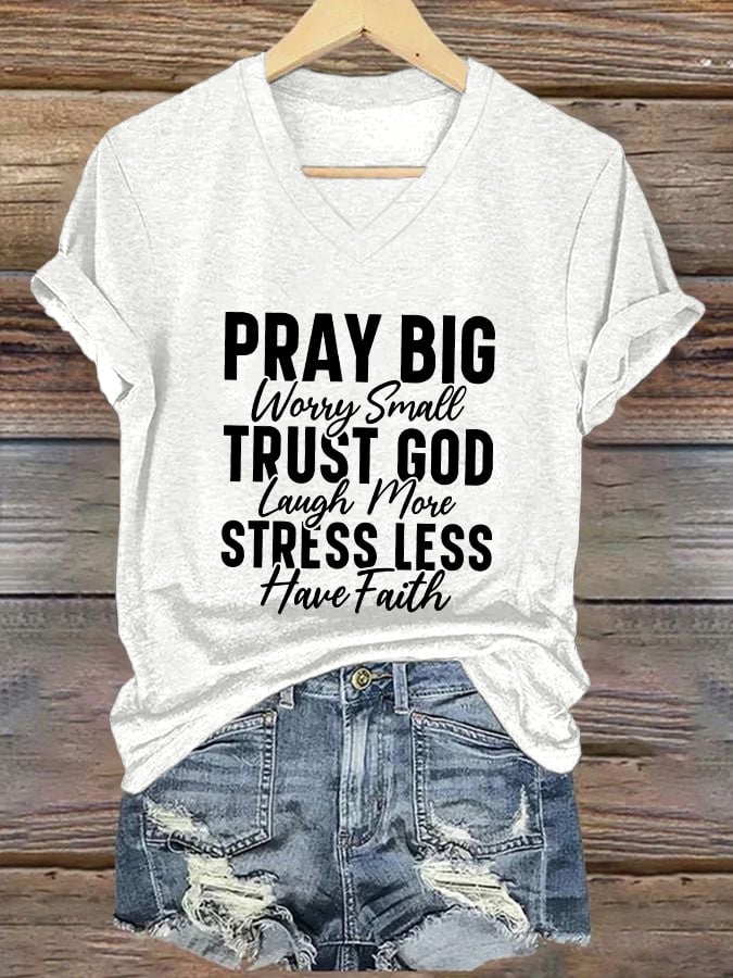 Women's Casual Christian Faith Graphic Print V-Neck Short Sleeve T-Shirt