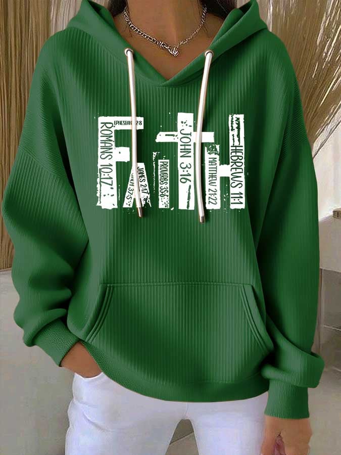 Women's Faith Print Casual Hooded Sweatshirt