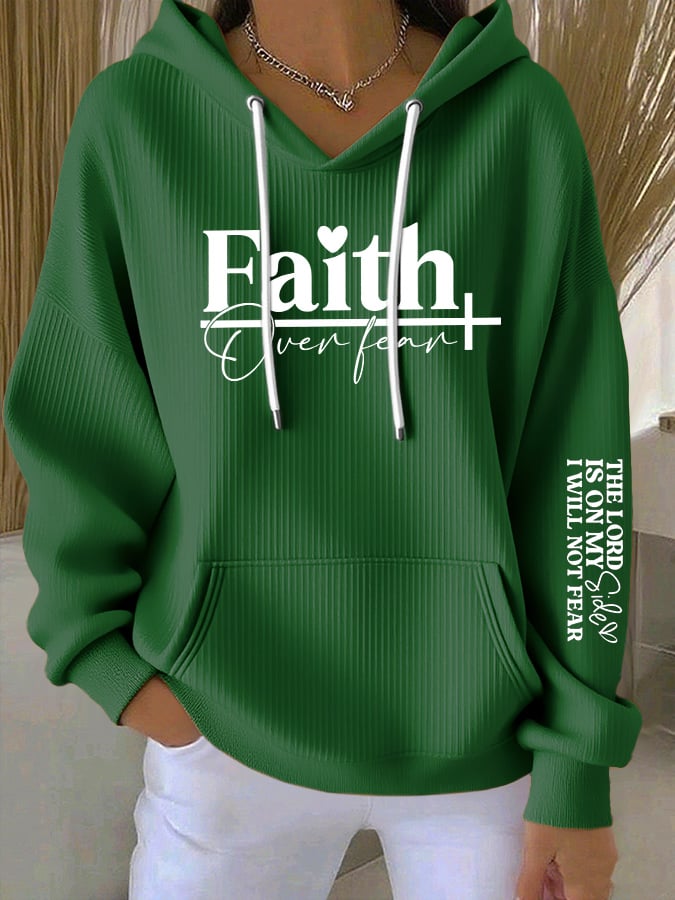 Women'sFaith Over Fear THE LORD IS ON MY Side I WILL NOT FEAR Print Casual Hooded Sweatshirt