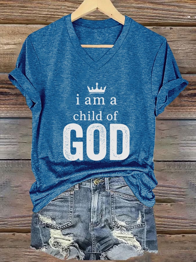 Women's Casual Christian Faith Graphic Print V-Neck Short Sleeve T-Shirt