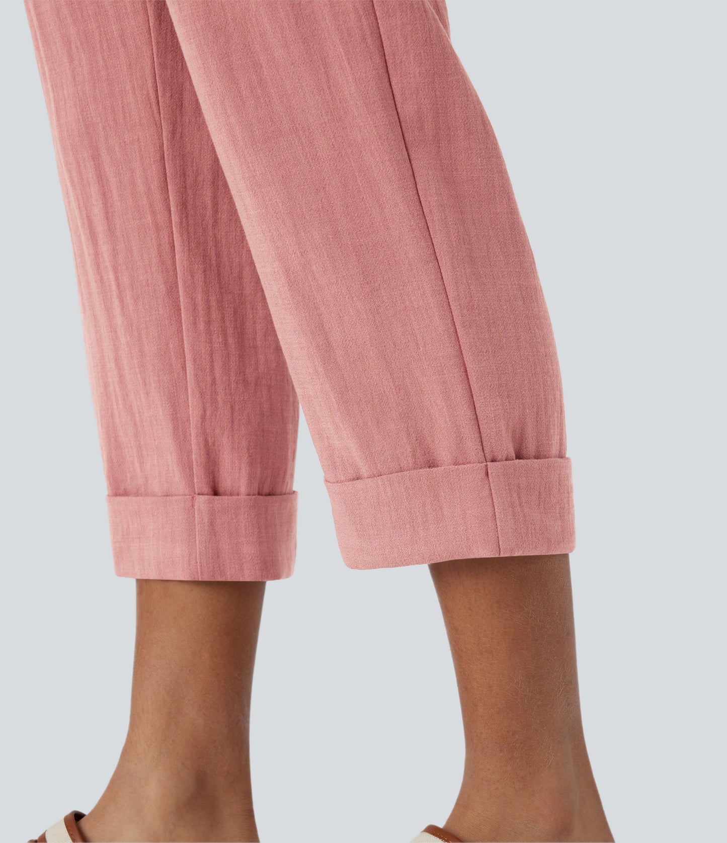 High Waisted Button Zipper Side Pocket Capri Resort Linen-Feel Pants
