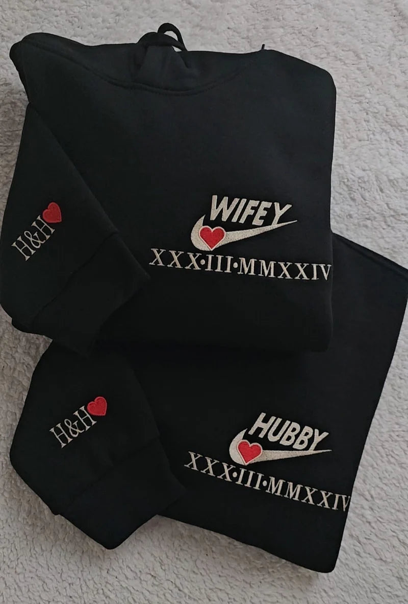 Hubby/Wifey Hoodies with Roman Numerals and Each others Initials
