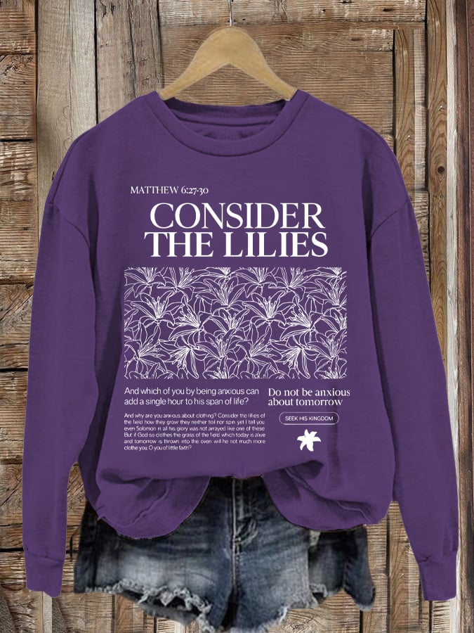Women's Fall Consider Lily Christ Scripture Print Casual Top