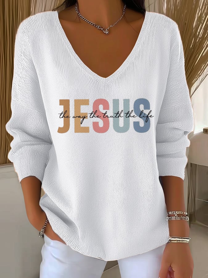 Women's Casual Jesus Truth Striped Long Sleeve Top
