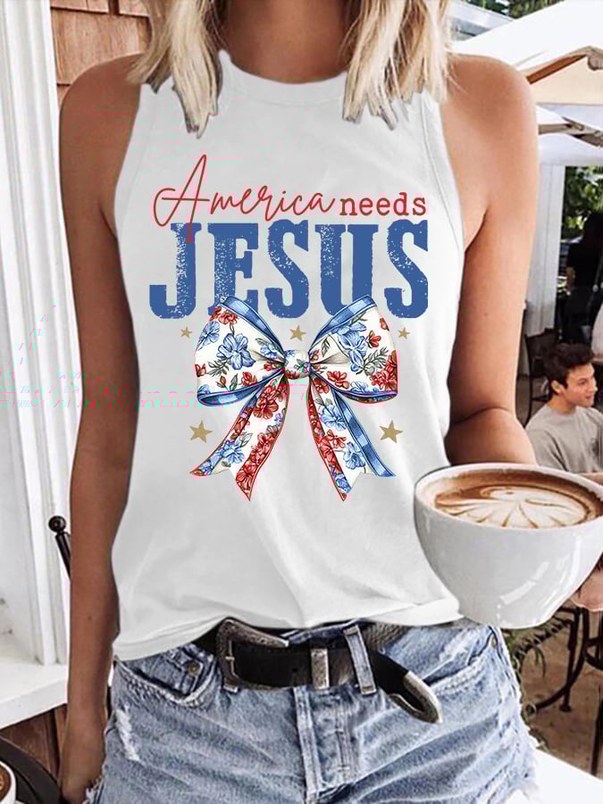 Women's Independence Day America Needs Jesus Print Vest