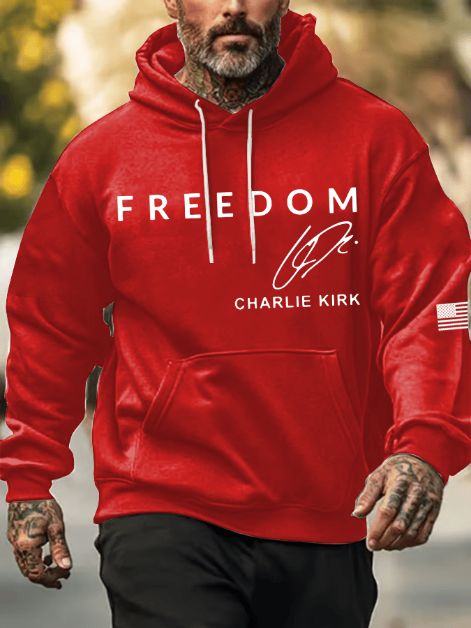 Men's Freedom Print Long Sleeve Hoodie