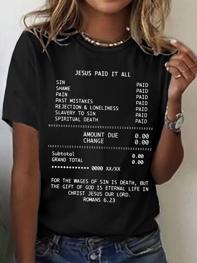 Women's Casual Christian Faith Graphic Printed Round Neck Short Sleeve T-Shirt
