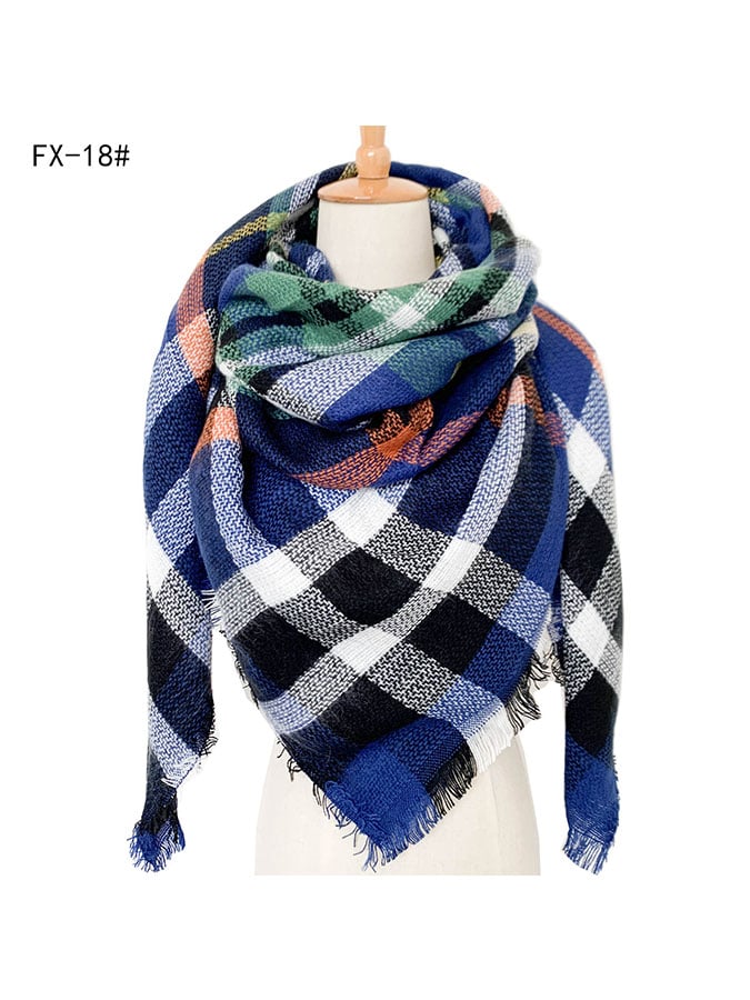 Imitation Cashmere Oversized Double-Sided Colorful Plaid Square Scarf