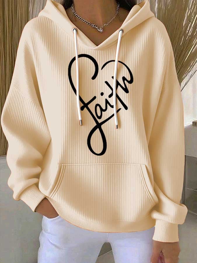 Women's Faith Print Casual Hooded Sweatshirt