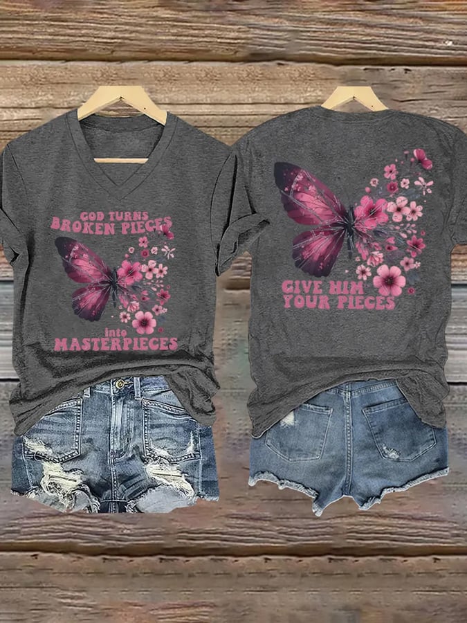 Women'S Casual God Turns Broken Pieces Into Masterpieces Print Short Sleeve T-Shirt