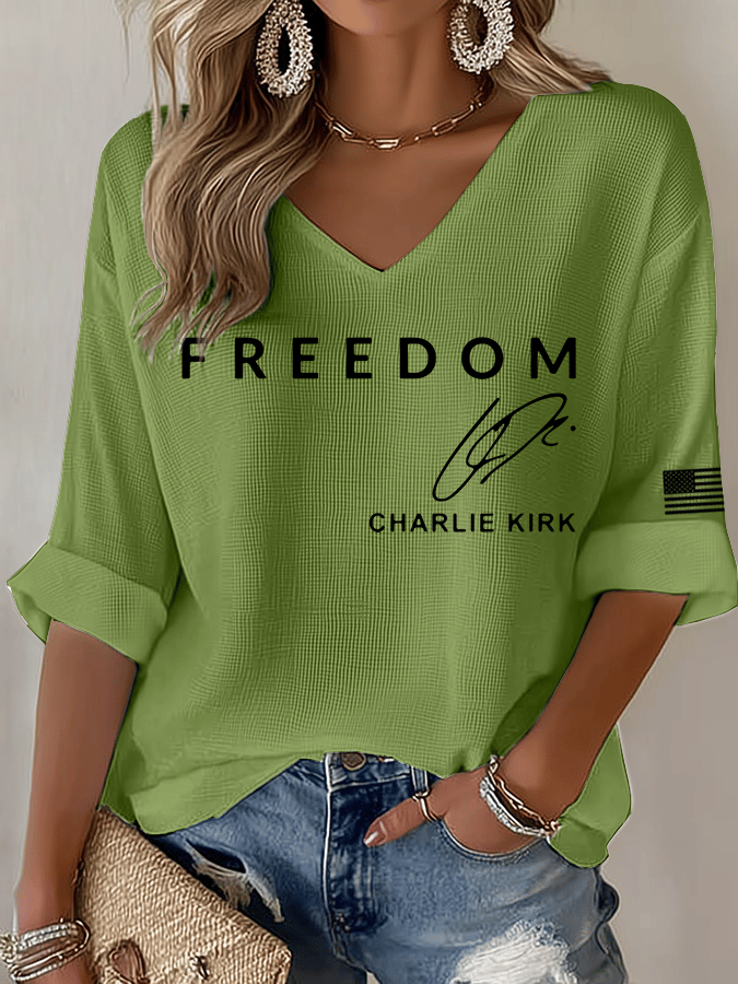 Women's Freedom Print Waffle Long Sleeve T-Shirt