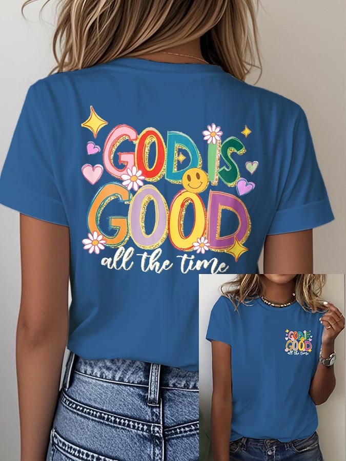 Women's casual retro faith GOD IS GOOD printed T-shirt