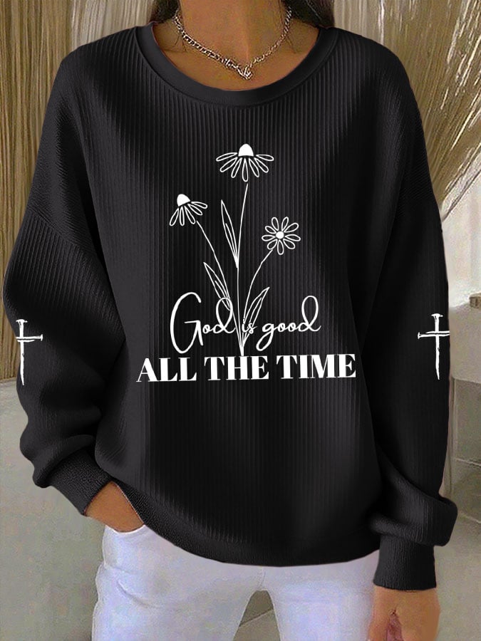 Women's Faith Print Knit Crew Neck Long Sleeve Top