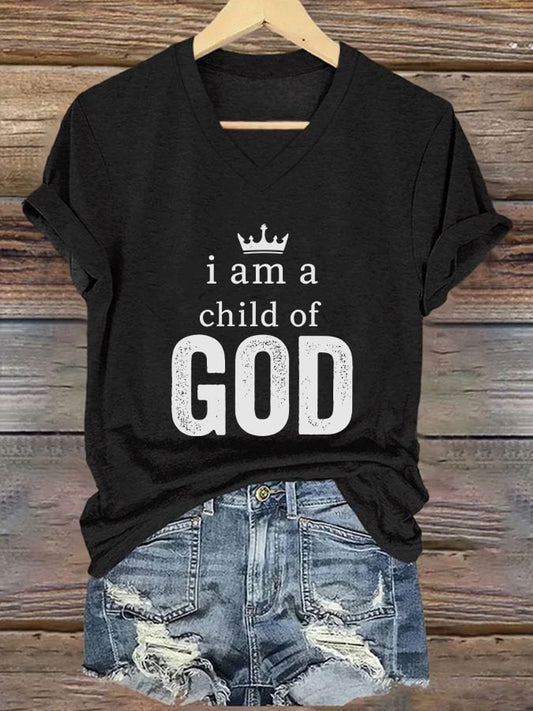 Women's Casual Christian Faith Graphic Print V-Neck Short Sleeve T-Shirt