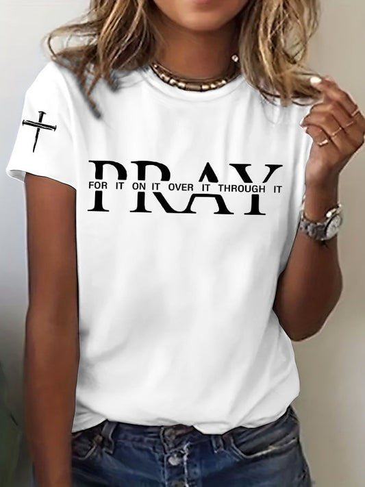Women's Christian Pray Print T-Shirt
