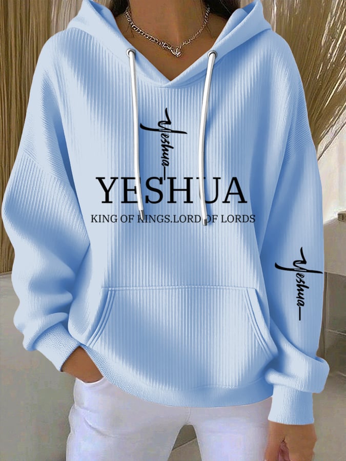 Women's Vintage Faith Yeshua King OF Kings Lord Of Lords Printed Casual Ribbed Hoodie
