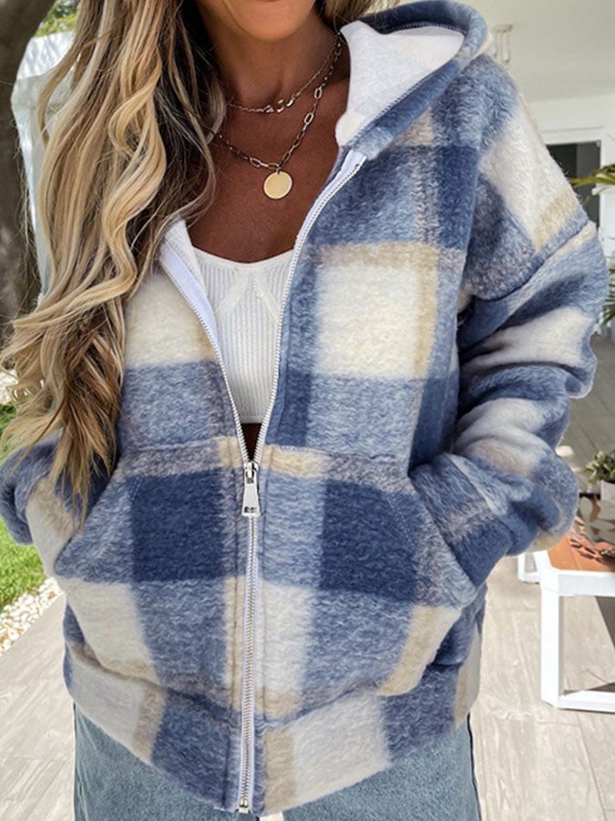 Check Zip Hooded Jacket