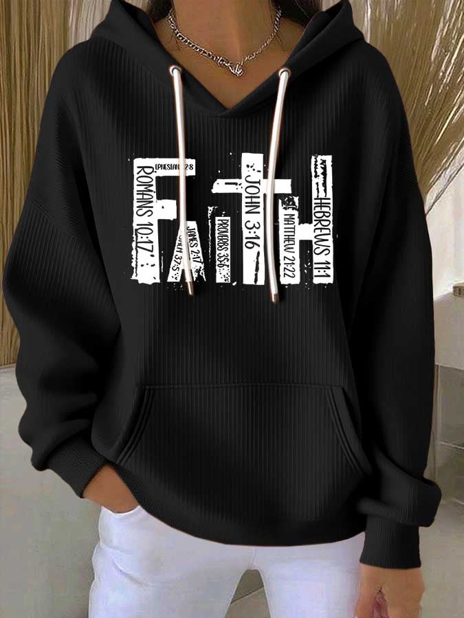 Women's Faith Print Casual Hooded Sweatshirt