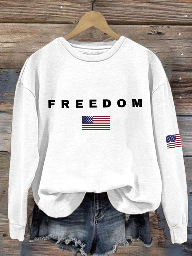 Women's Freedom American Flag Print Waffle Hoodie