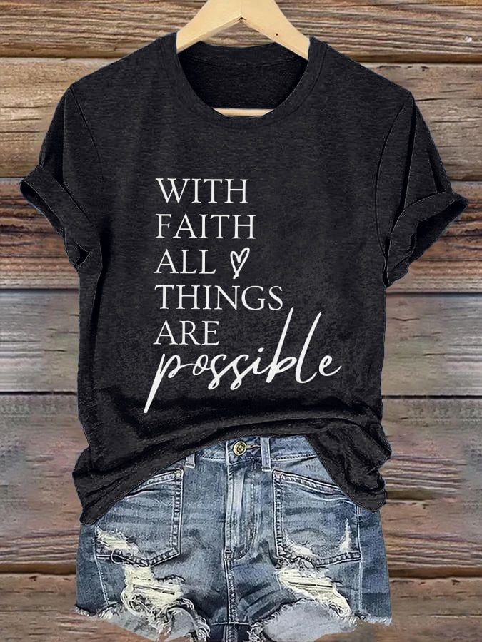 Women's Casual Christian Faith Graphic Printed Round Neck Short Sleeve T-Shirt