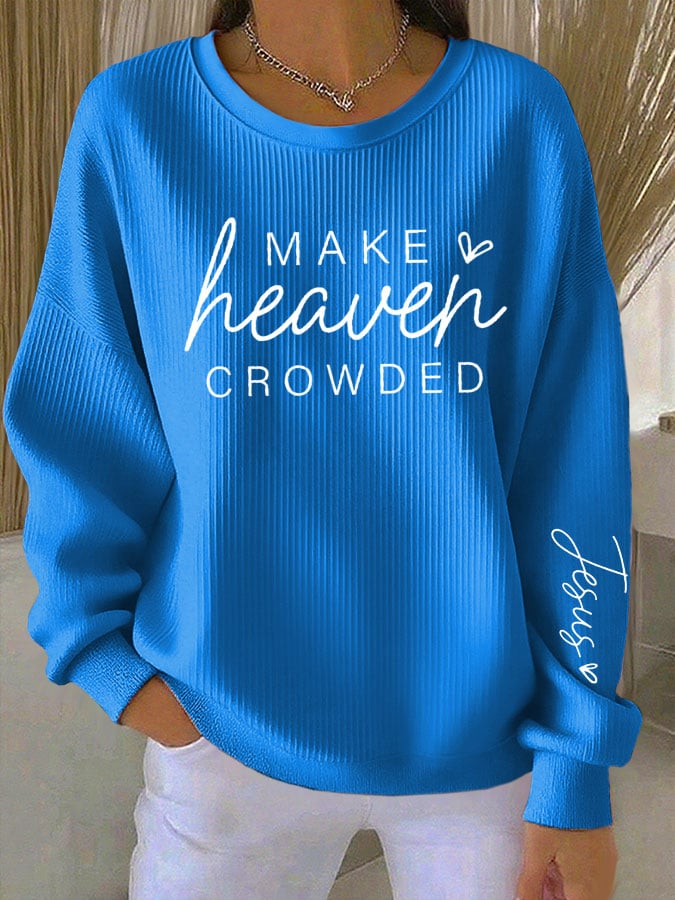 Women's Faith Print Knitted Crew Neck Long Sleeve Top