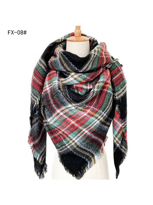 Imitation Cashmere Oversized Double-Sided Colorful Plaid Square Scarf