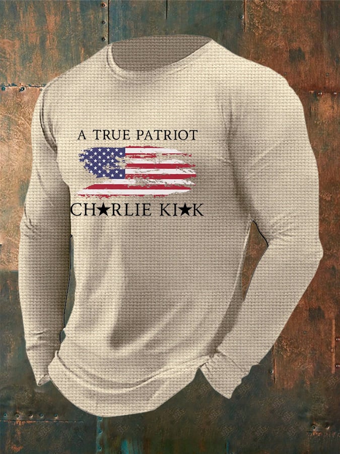 Men's Freedom American Flag Print Waffle T-shirt