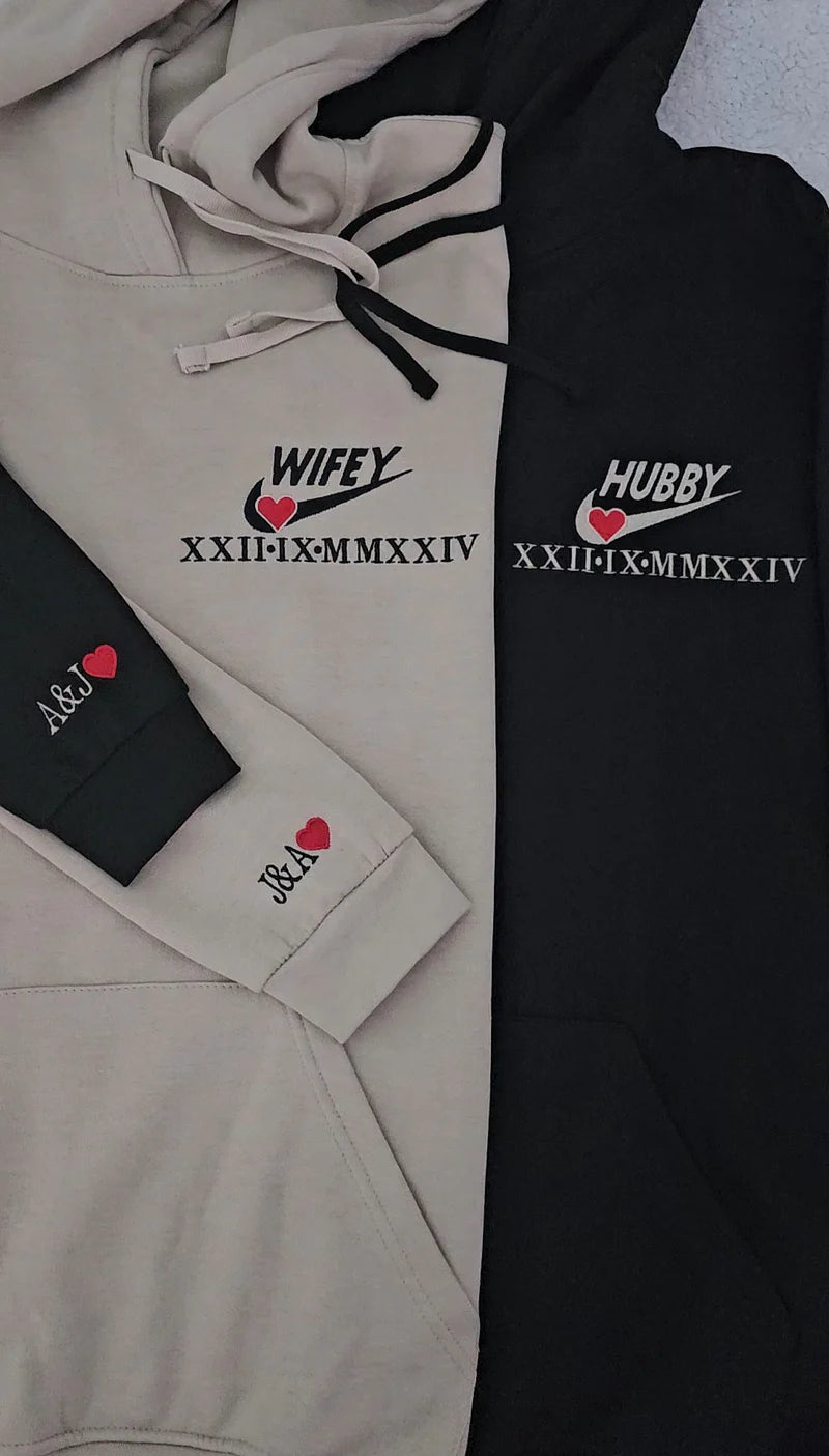 Hubby/Wifey Hoodies with Roman Numerals and Each others Initials