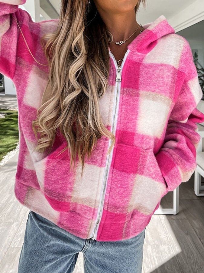 Check Zip Hooded Jacket