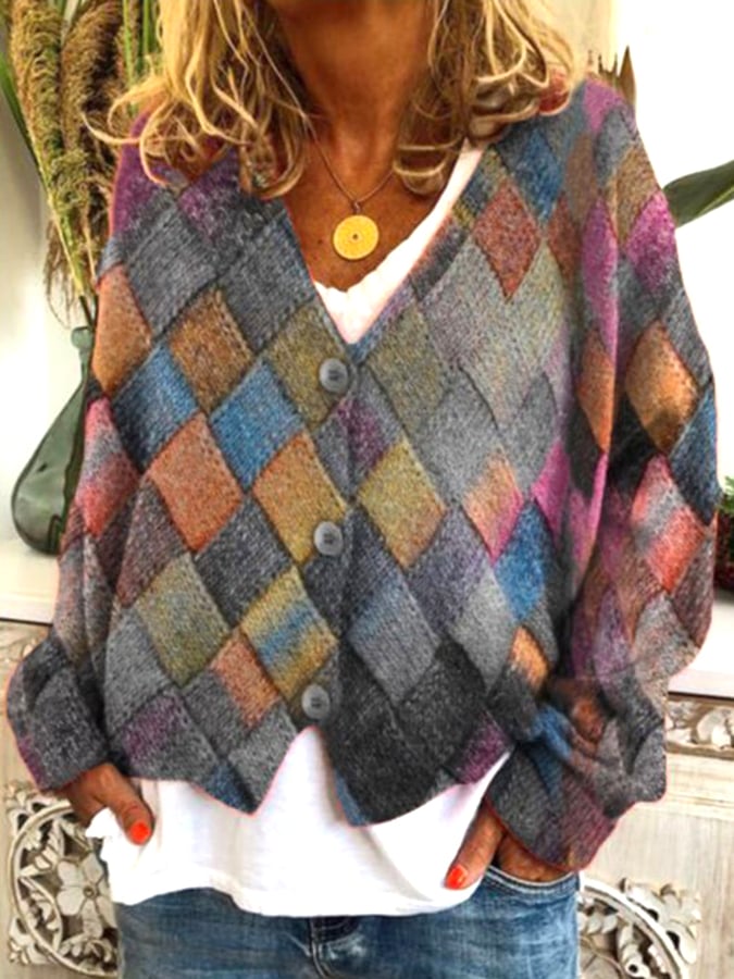 Stylish Art Cat Print Plush Cardigan