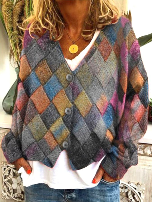 Stylish Art Cat Print Plush Cardigan