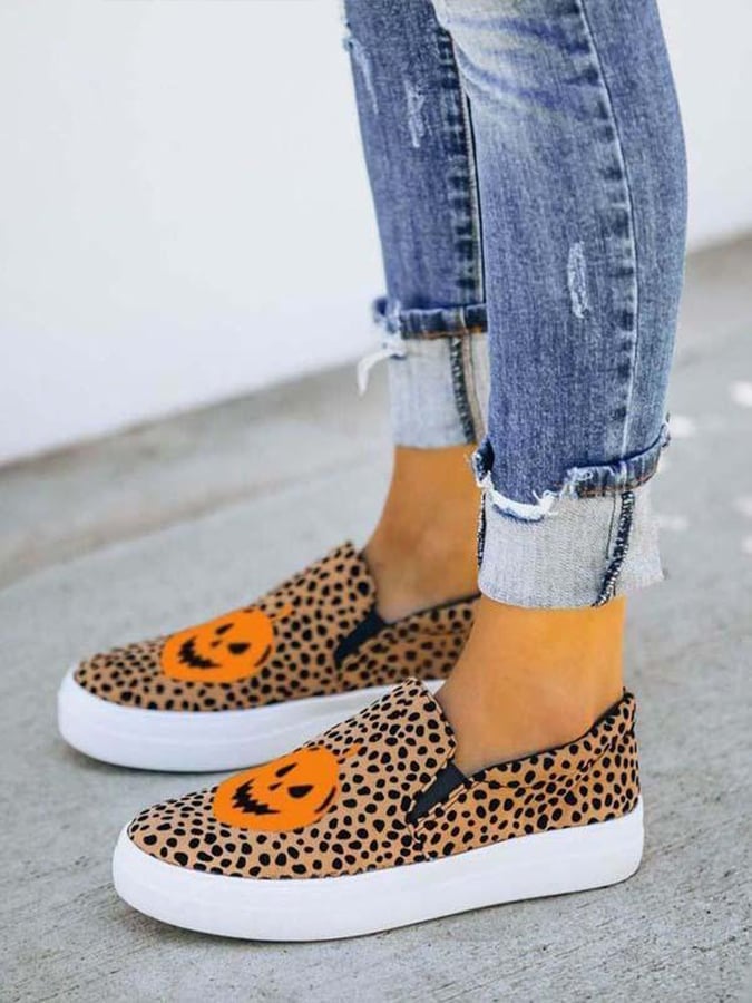 Women's Halloween Leopard Pumpkin casual shoes