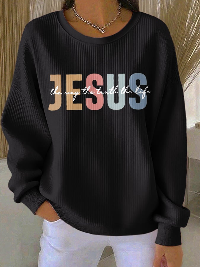 Women's Casual Faith Textured Sweatshirt