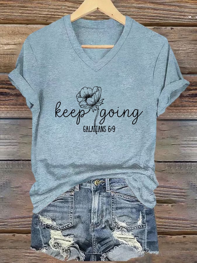 Women's Casual Christian Faith Graphic Print V-Neck Short Sleeve T-Shirt