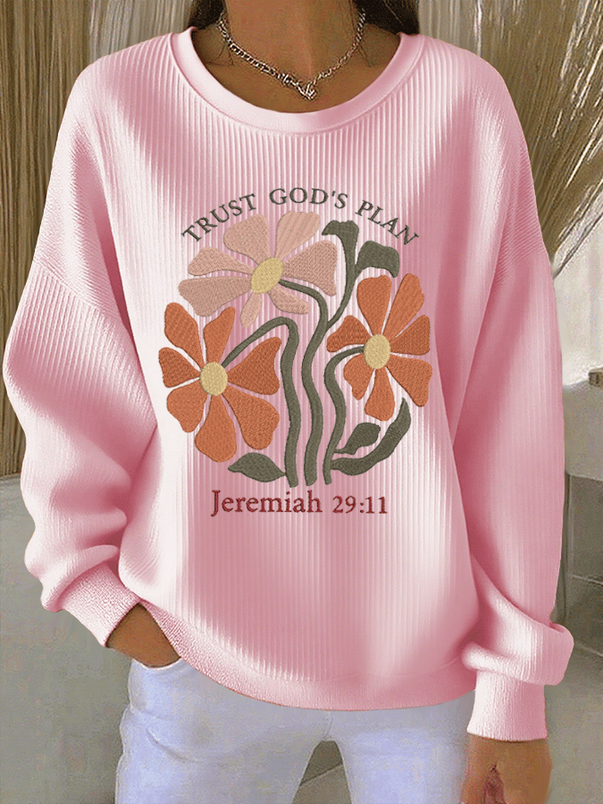 Women's Faith Print Knit Crew Neck Long Sleeve Top