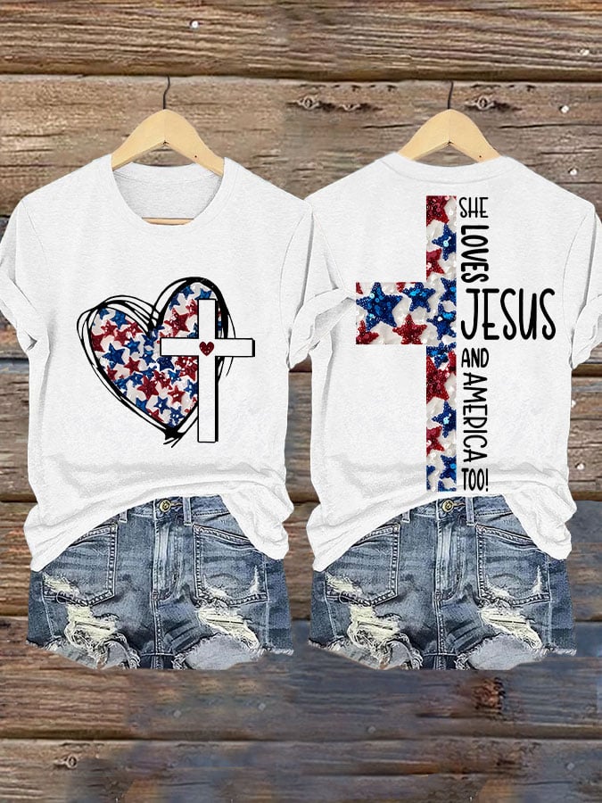 Women's She Jesus And Love America Too!  Print T-shirt
