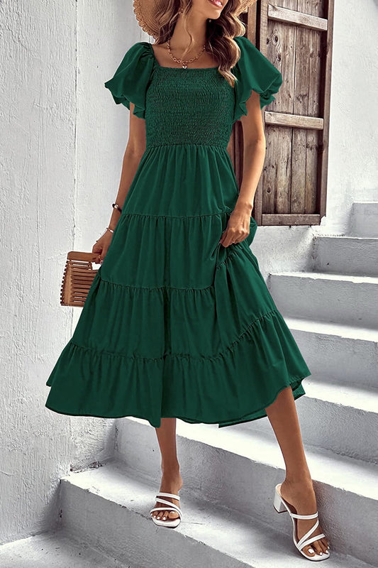 Smocked Puff Sleeve Summer Dress