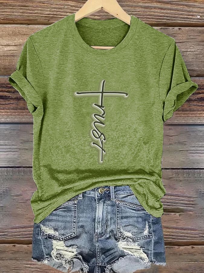 Women's Casual Christian Faith Letters Printed Round Neck Short Sleeve T-Shirt