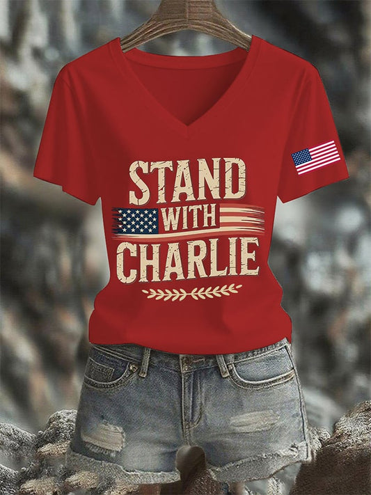 Women's Stand With Charlie Kirk Print T-Shirt