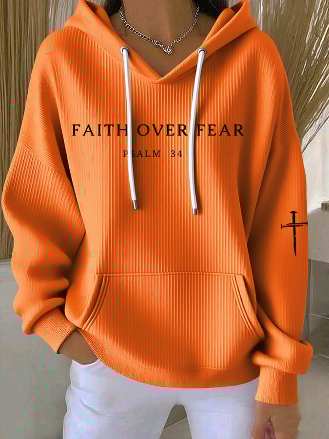 Women's Faith Over Fear Print Casual Hoodie