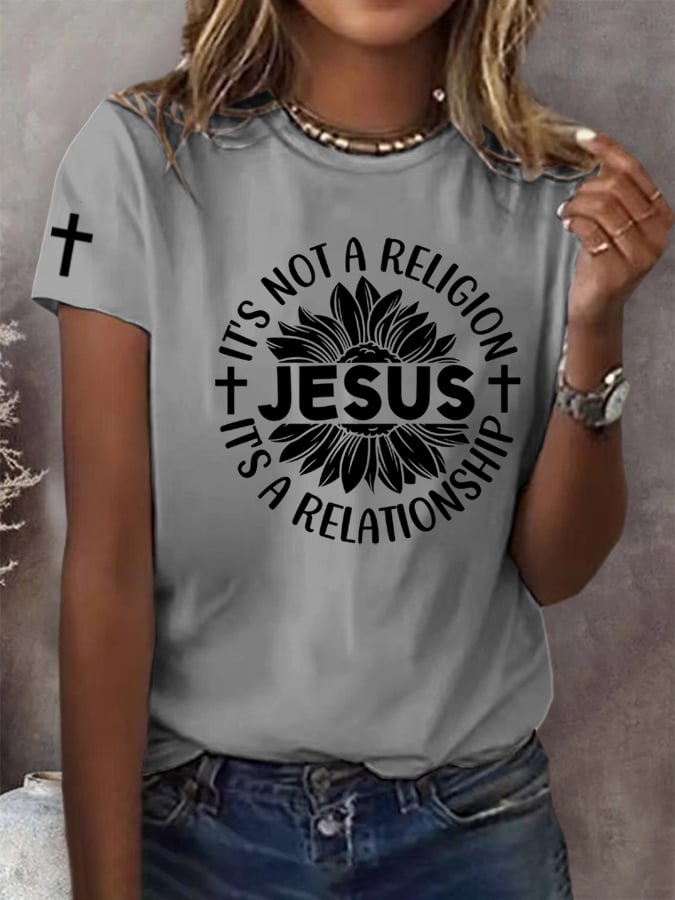 Women's It'S Not A Religion It'S A Relationship Print Crew Neck T-Shirt