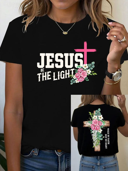 Women's Faith Jesus Be The Light Printed Casual T-shirt