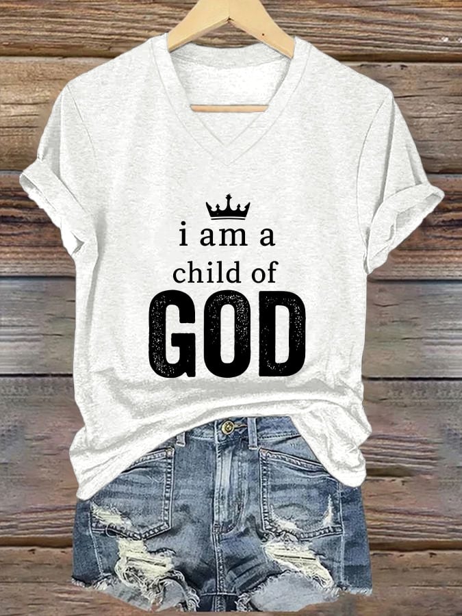 Women's Casual Christian Faith Graphic Print V-Neck Short Sleeve T-Shirt