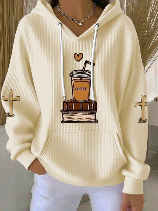 Women's Faith Coffee Print Casual Hooded Sweatshirt