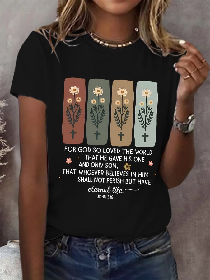 Women's Casual Christian Faith Graphic Printed Round Neck Short Sleeve T-Shirt